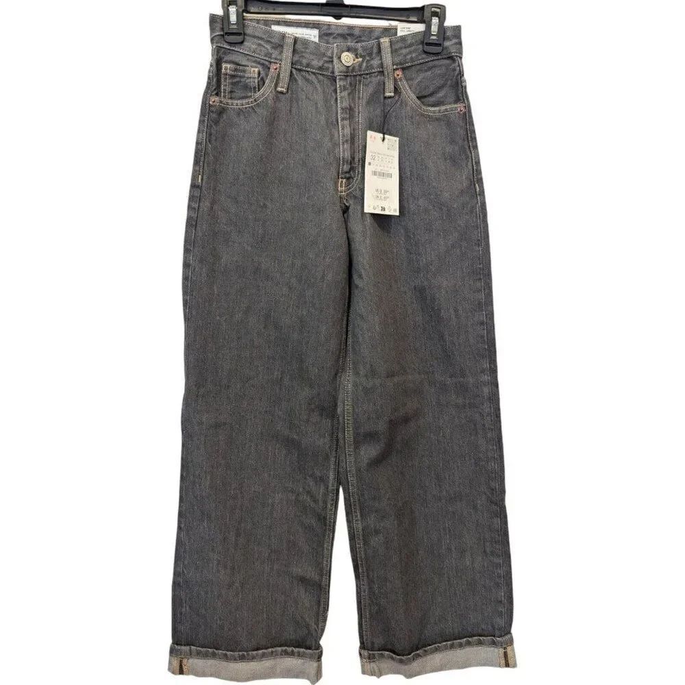 Zara Womens Jeans EU 32 US 0 Blue Mini Fold Up Straight Leg Relaxed 3607/802 NWT